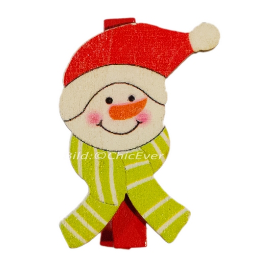 12 Klammern Holz Schneemänner Nikolaus Christbaumschmuck Weihnachten Weihnachtsbaum Deko